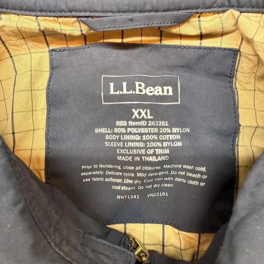 Vintage LL Bean XXL Blue Bomber Jacket Zip Front Harrington Windbreaker Dad